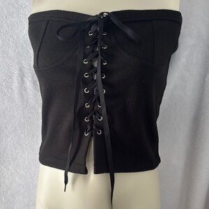 Black Corset Tube Top Lace Up Bustier Sleeveless Cropped Tank Top